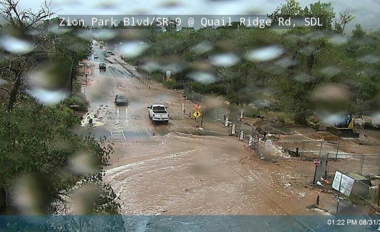 Inundación repentina cierra carretera en Zion National Park